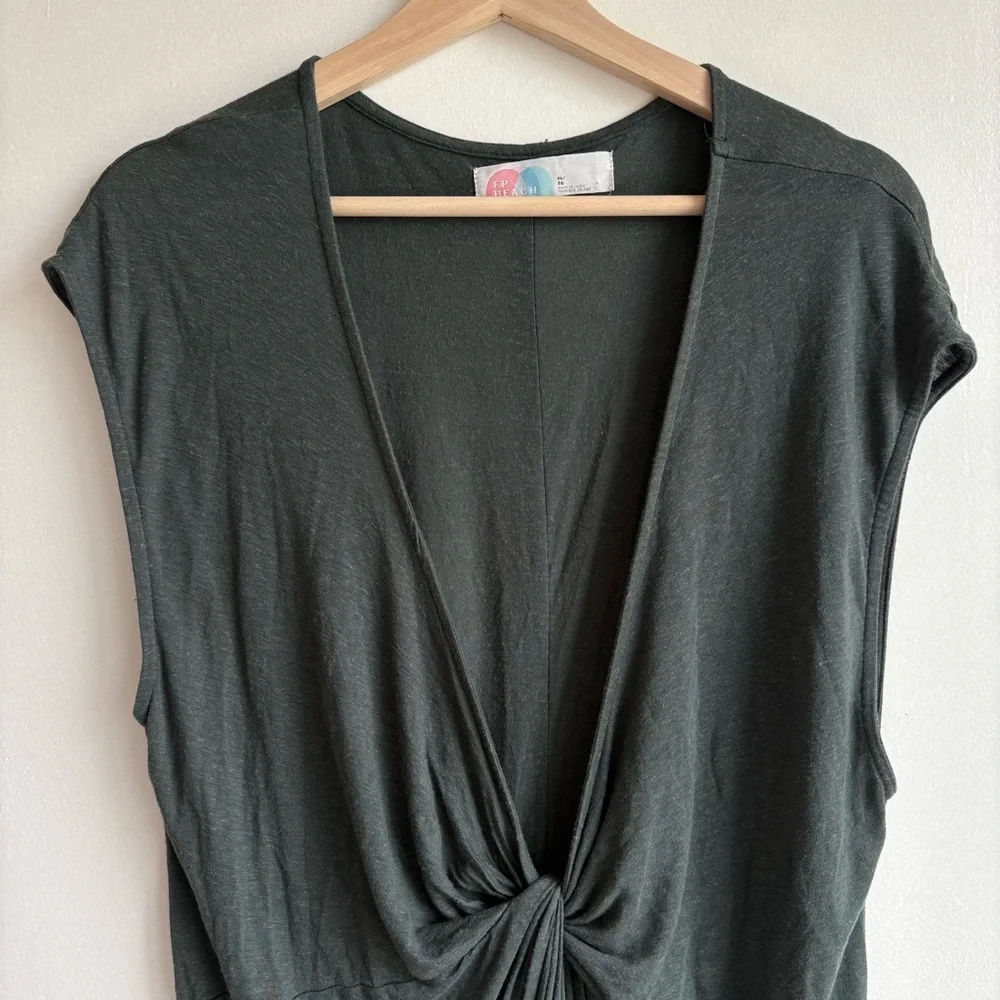 Free People Beach Marina Maxi Dress Size XL Kelp Green Linen Twist Front - Picture 6 of 11